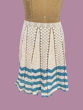 1940's WWll era Hand Crochet Apron Blue and White Striped any size
