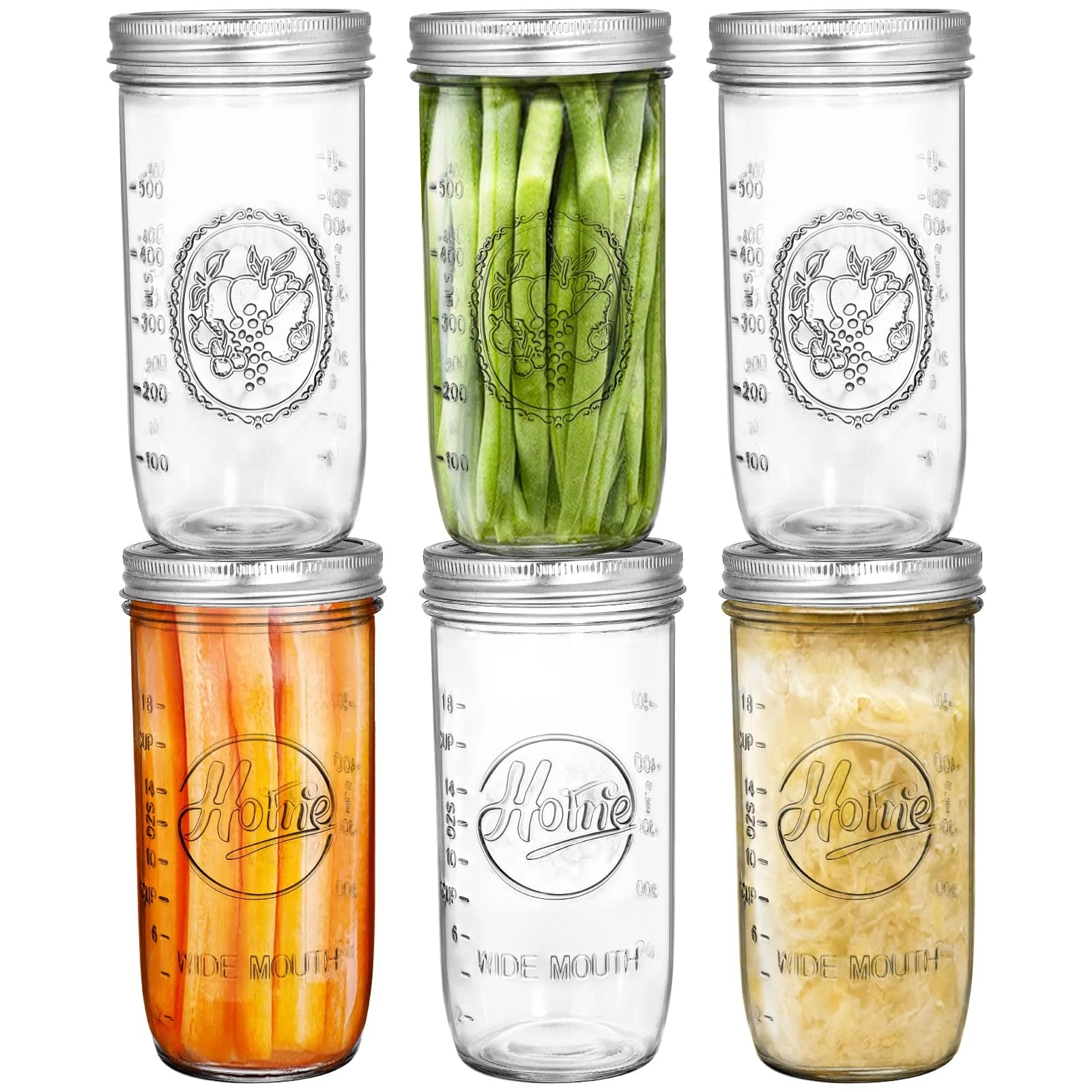 6 Pack Wide Mouth Home Glass Mason Jars with Airtight Lids and Bands, 24-Ounc...