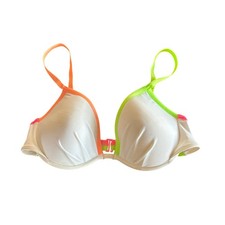 Victoria Secret Vintage Swim Bikini Top Swimwear 34C Colorful Neon Strapes Trim