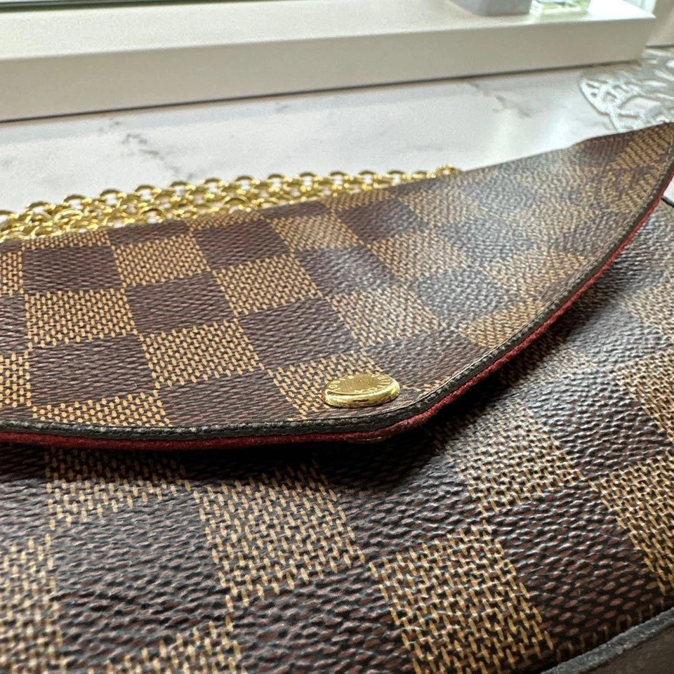 Louis Vuitton Damier Chain Wallet Brown Canvas Leather Pochette Felicie MMRg20 - Image 4 of 4