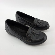 Clarks Collection Ashland Bubble Black Leather Loafers Tassel Womens 7.5 Office