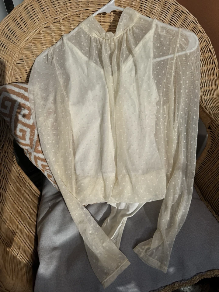 Женский кружевной боди с длинным рукавом Free People день ночь блузка цвета слоновой кости размер XS - Изображение 4 из 4