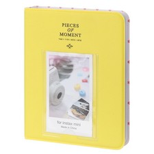 64 Pockets Photos Album, Leather Cover 2 x 3 Small Photo Album, Yellow 