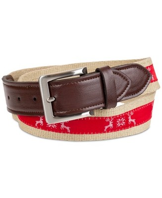 Mens Belt Fairisle Print Red & Tan Size Small CLUB ROOM $39 NWT