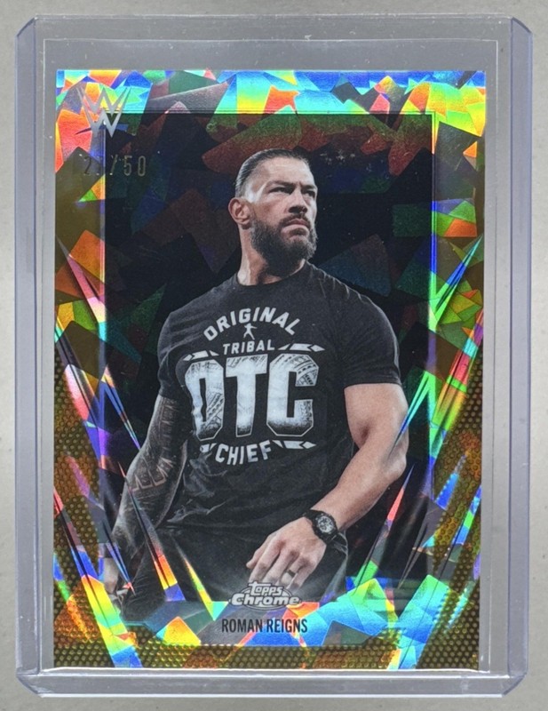 Roman Reigns 2026 Topps Chrome WWE Sapphire #18 Gold Refractor /50