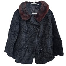 Vintage Miracu Genuine Persian Lamb Fur Mink Collar Swing Jacket 1950s