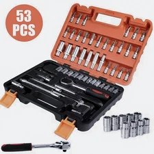 53PCS 1/4" Ratchet Wrench Combination Socket Tool Set Kit Auto Car Repair Tool