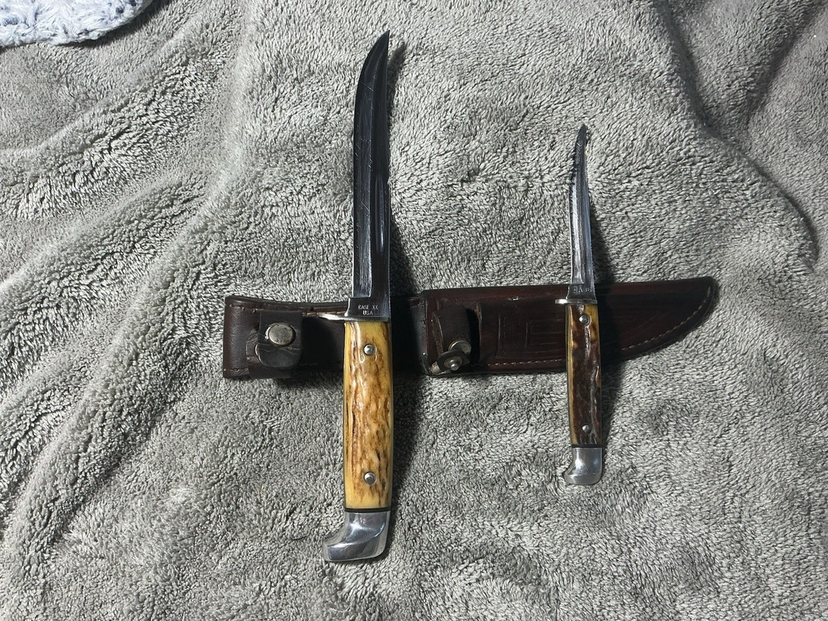 VTG CASE XX Stag Handles Twin Finn Fixed Blade Knife Set W
