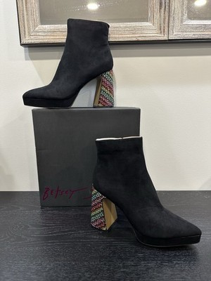 NEW Betsey Johnson Raylan Black Ankle Boots Rainbow Rhinestones 10 Chunky Heel