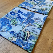 Pair Chinoiserie Blue Linen Pillow Covers 17x17 Thibaut Style Coastal Decor