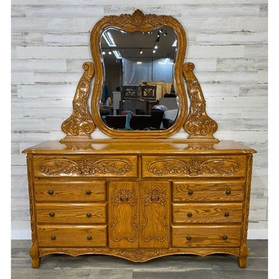 Carved Oak Dresser / Mirror K.S Summit Furniture Dovetailed Cedar Lined  Drawers | eBay