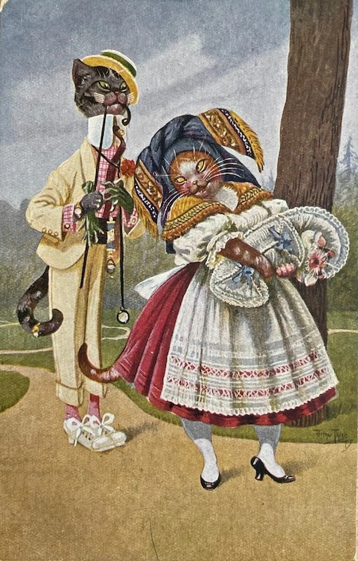 ARTHUR THIELE dressed Cat Cats Couple with KITTEN original pc 1922 - image 3 of 4