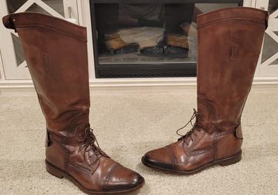 Men's Gucci Boots Brown Leather 18'' Tall Riding Wingtip Brogue Dress Zip 12 SEXY