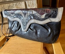 Vintage Snakeskin Leather Shoulder Bag Envelope Clutch Handbag Exotic Purse
