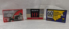 Lot of 3 Sealed Blank Audio Cassette Tapes Sony HF60 Maxell UR120 60 Min NOS