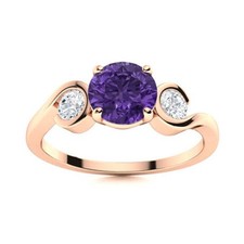 925 Sterling Silver Amethyst Gemstone Three-Stone Engagement Ring Jewelry