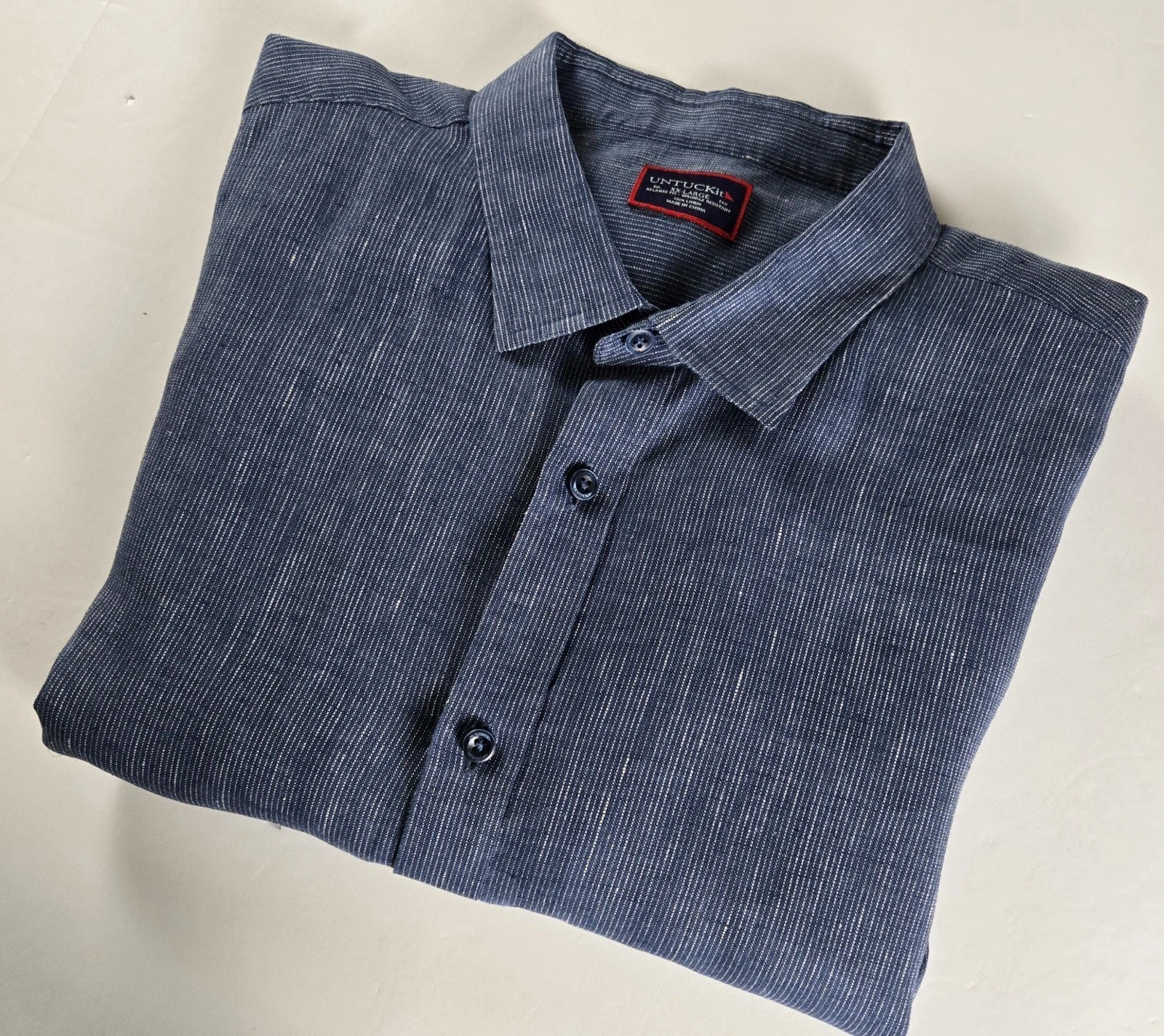 UNTUCKit XXL Linen Shirt Men 2XL Blue Short Sleeve Button Up Casual Lightweight