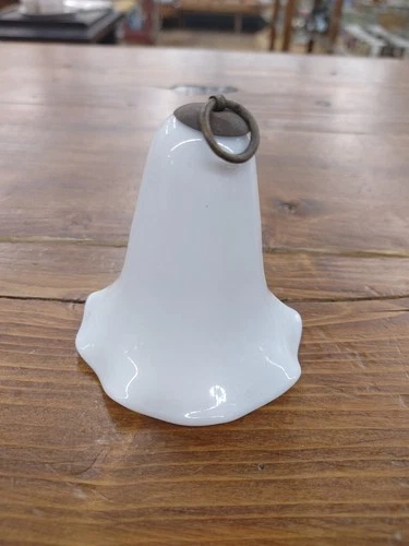 Antique Victorian Milk Glass Ruffled Edge Oil Lamp Smoke Bell 3"  c1890s