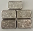 Vintage Lot of 5 A-Mark  1 T-oz .999 Fine Silver Assay Bricks.. 5 Troy Ounces