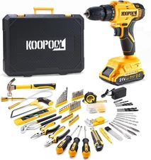 Tool Kit Box Drill Set with 21V Cordless Drill, Tool Box with Drill, Hand Drill 