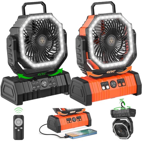 20000mAh Camping Fan, 96 Hour Long Battery Life with LED Lights And 4 Speeds