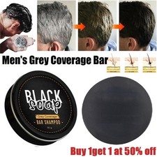 Men's Grey Coverage Bar Shampoo Hair-Darkening Black Soap for Grey Hair Cover