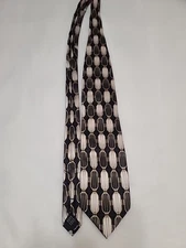 Necktie BERGAMO NEW YORK; 100% Silk Handmade; Black/Gray/Cream Geometric Design 