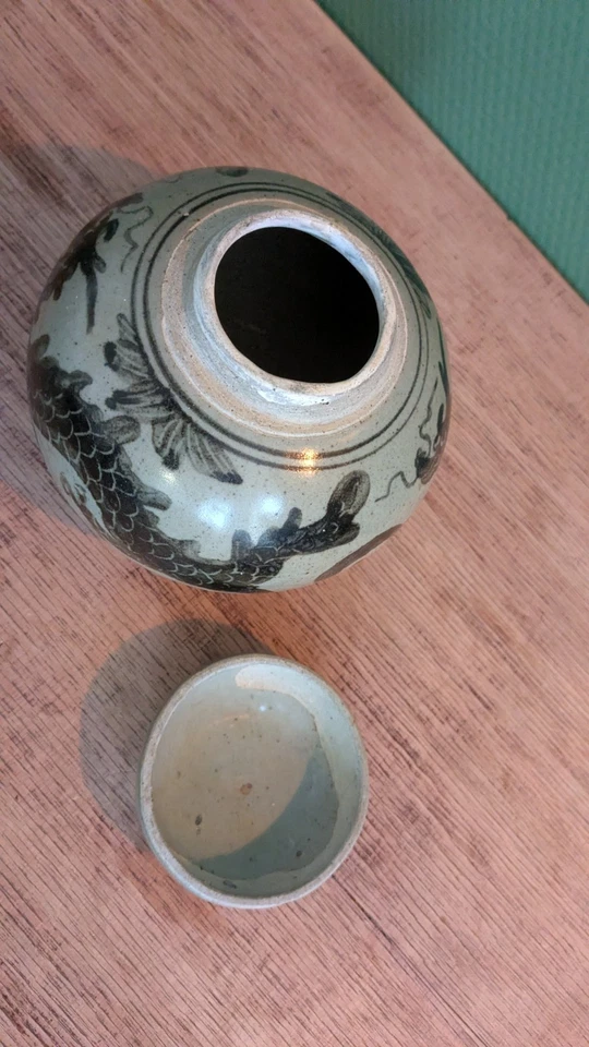 Pot en céramique ancienne – Dragon peint à la main – Jarre artisanale asiatique - Photo 4/4