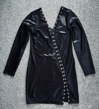 Ann Summers Madison Black Wet Look Mini Bodycon Dress Uk Size 14 New With Tags