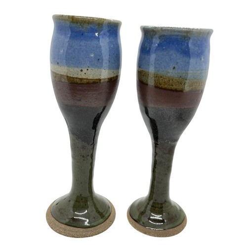 Ceramic Goblets Set of Four Vintage Handmade Set of Four Blue Brown Retro Wine - Picture 16 of 19