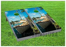 Sail-ship at Dock CORNHOLE BEANBAG TOSS GAME w Bags Game Boards Digital Set 1032