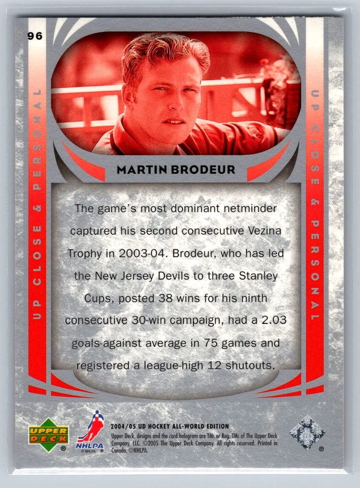 2004-05 Upper Deck All-World Edition #96 Martin Brodeur - Image 2 of 2