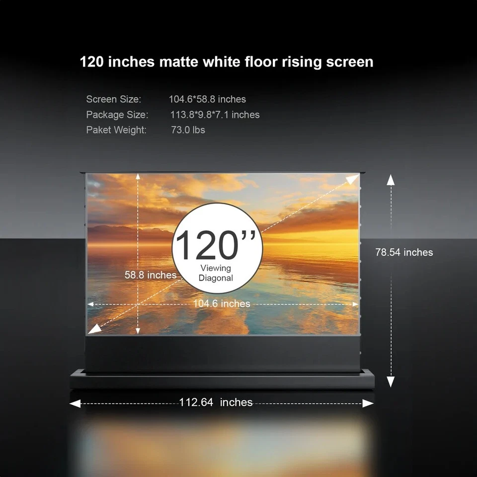 AWOL VISION 120" Motorized Rising Floor Stand Projector Theater Screen 4K/8K - Image 3 of 4