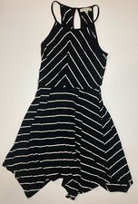 Love Fire Key Hole Dress Women’s Size XS Asymmetrical Hem Black & White Stripes