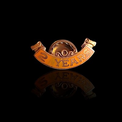 Antique Yellow Enamel Screw Back Tie Tack Pin Lapel Years Ribbon Service  Pin