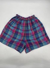 Vintage 90s Krazy Kat Plaid Pleated High Waist Shorts Size 22/24 Elastic Waist