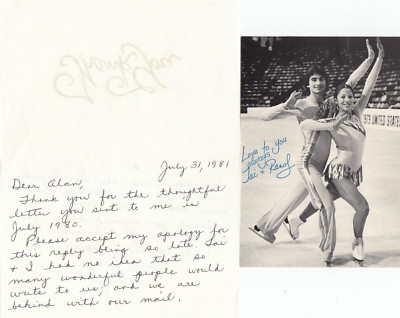 Tai Babilonia & Randy Gardner olympic figure skating autographs photo + letter