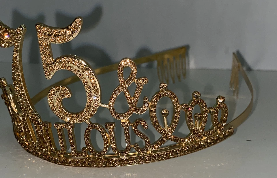 Tiara de cumpleaños 75 y fabulosa 75º oro rosa estrás Foto 4 de 4