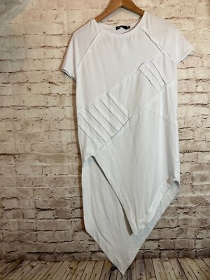 NEW MDNT:45 Asymmetric White T-Shirt Dress Womens XS Textured Seams Avant Garde