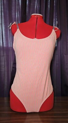 Aerie 1 Piece Cheeky Swimsuit Multicolor Striped Checked Tie Straps. Size M