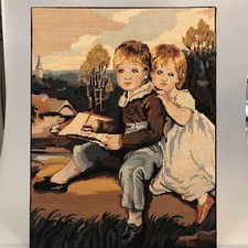 completed vintage needlepoint 26" by 20"   LES ENFANTS BOWDEN