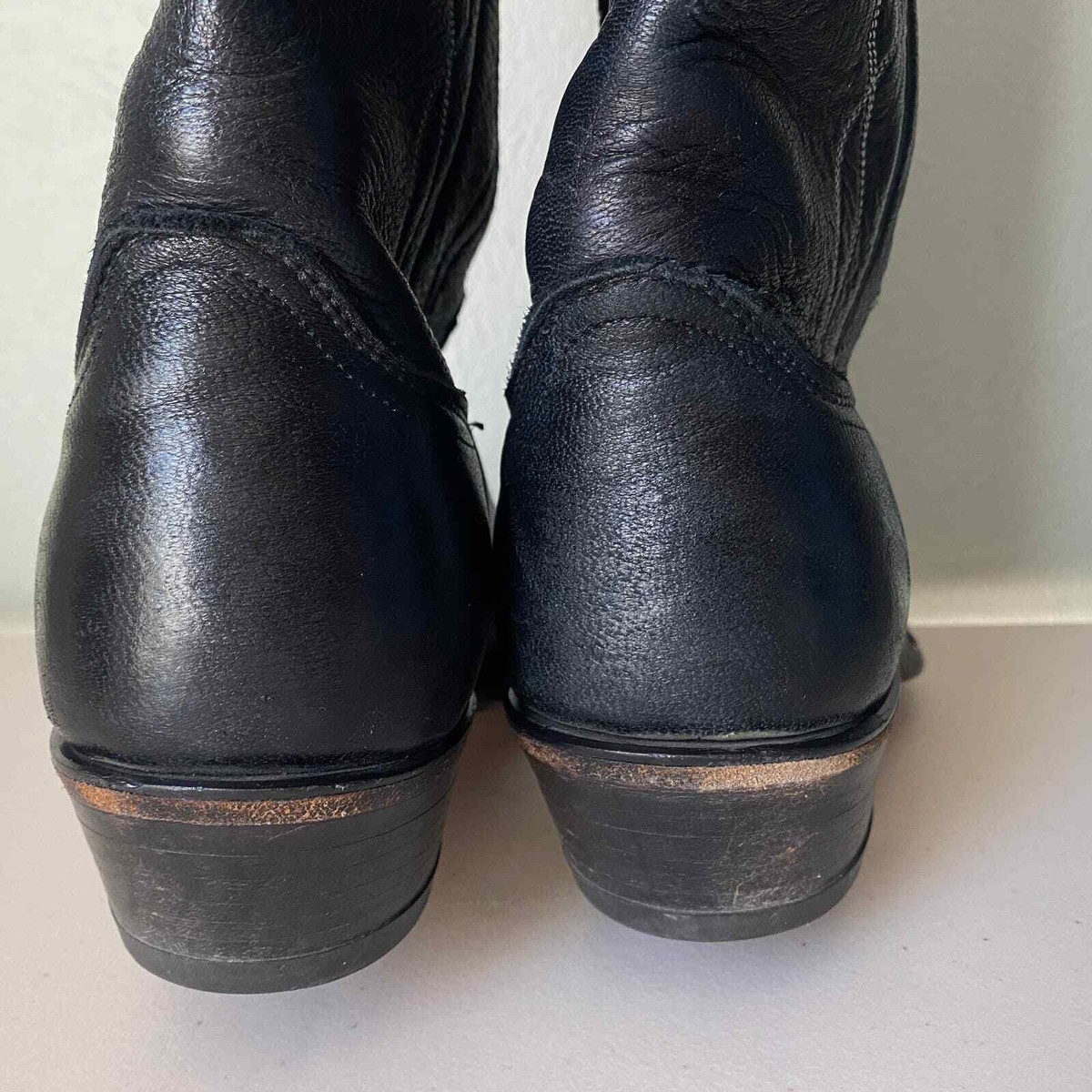 Dan Post Vintage Black Cowboy Boots Stitch Embroidery 