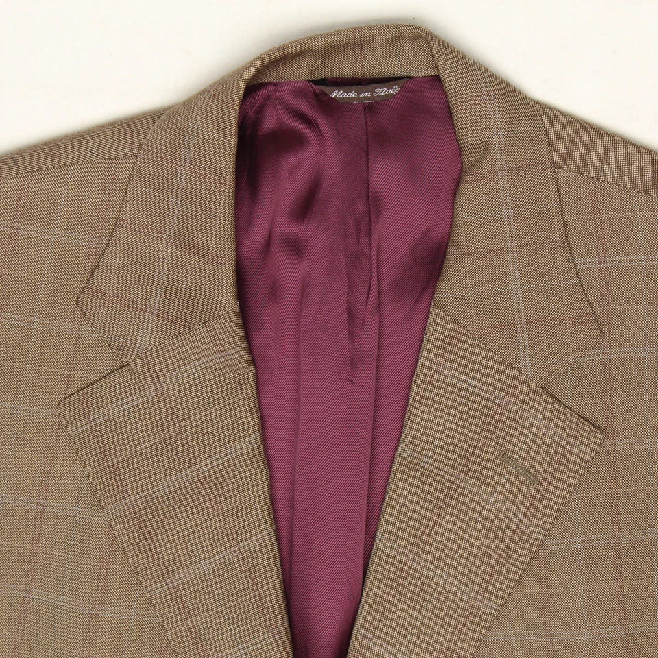 Abrigo deportivo Gian Luca Isaia Napoli para hombre 42R marrón borgoña gris lana a cuadros Italia Foto 3 de 4