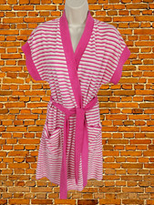 WOMENS MARKS & SPENCER UK 8 PINK STRIPE TOWELING DRESSING GOWN BATHROBE BELTED