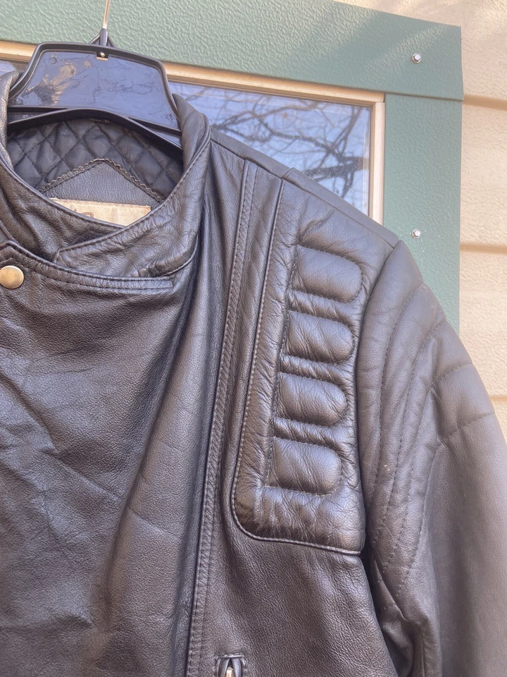 BERMAN'S кожи мотоциклетная куртка винтажный 80-х черный с подкладкой кафе гонщик размер 40L - Изображение 4 из 4