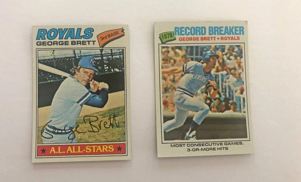 Tarjetas de béisbol del equipo de los Kansas City Royals de 1977 de TOPPS: Brett (2), Rojas, Otis Foto 3 de 4