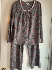 Secret Treasures Sleepware Gray Pink Floral Pajamas LS ButtonTop Pants Sz M 8 10