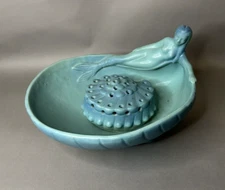 Van Briggle Art Pottery Siren of the Sea Mermaid Console Bowl Shell Flower Frog