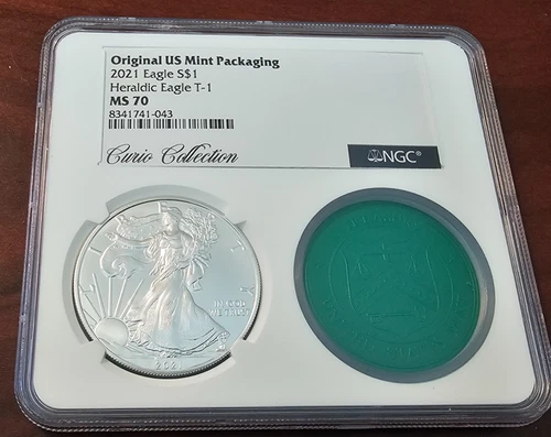 Curio Collection NGC 2021 MS 70 T-1 $1 Silver Eagle - Original US Mint Packaging