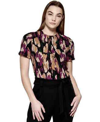 Calvin Klein Women's Sz PL Short Sleeve Floral Top Semi Sheer $99
